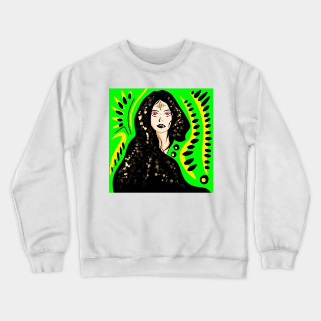 bright fortune teller woman in ecopop stars art Crewneck Sweatshirt by jorge_lebeau